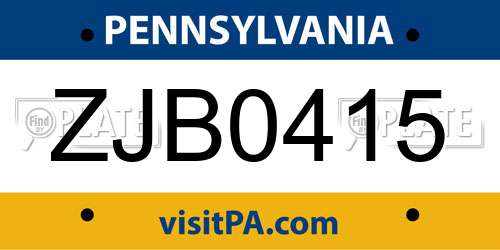 ZJB0415 Pennsylvania License Plate