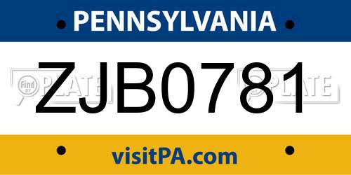 ZJB0781 Pennsylvania License Plate