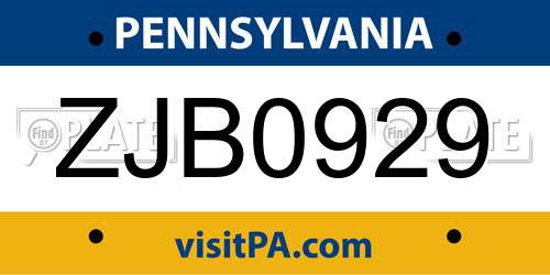 ZJB0929 Pennsylvania License Plate