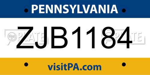 ZJB1184 Pennsylvania License Plate