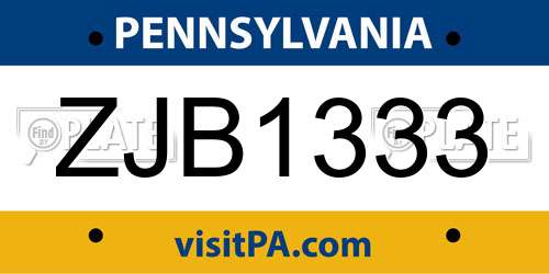ZJB1333 Pennsylvania License Plate
