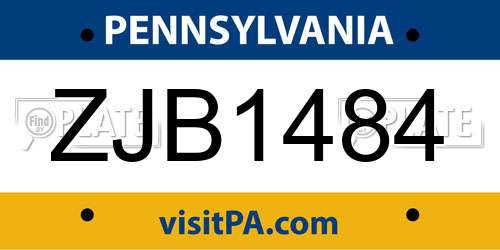 ZJB1484 Pennsylvania License Plate