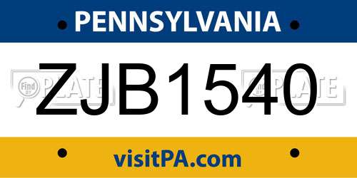 ZJB1540 Pennsylvania License Plate