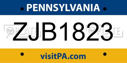 ZJB1823 Pennsylvania License Plate