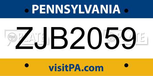 ZJB2059 Pennsylvania License Plate
