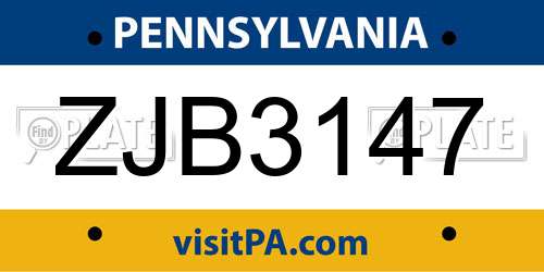 ZJB3147 Pennsylvania License Plate