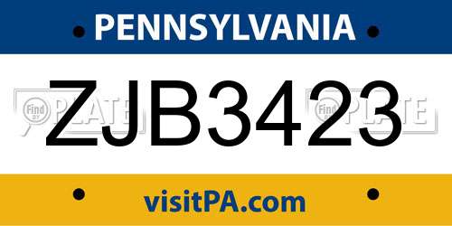 ZJB3423 Pennsylvania License Plate