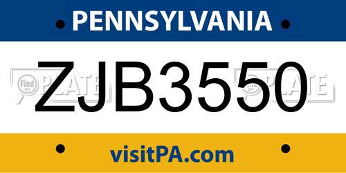 ZJB3550 Pennsylvania License Plate