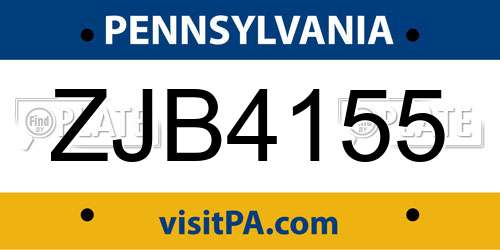 ZJB4155 Pennsylvania License Plate