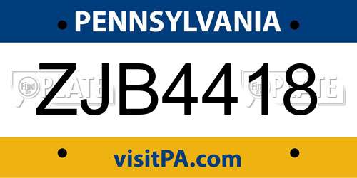ZJB4418 Pennsylvania License Plate