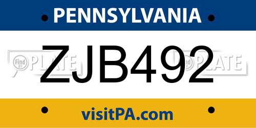 ZJB492 Pennsylvania License Plate