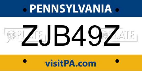 ZJB49Z Pennsylvania License Plate