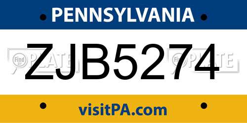 ZJB5274 Pennsylvania License Plate