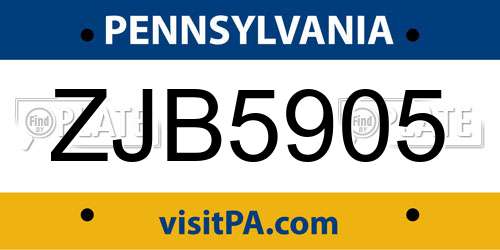ZJB5905 Pennsylvania License Plate