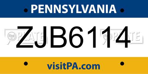 ZJB6114 Pennsylvania License Plate