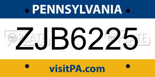 ZJB6225 Pennsylvania License Plate