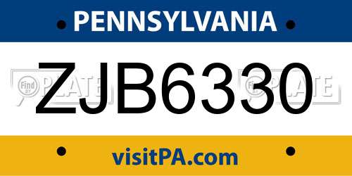 ZJB6330 Pennsylvania License Plate