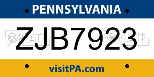 ZJB7923 Pennsylvania License Plate