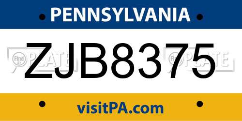 ZJB8375 Pennsylvania License Plate