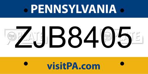 ZJB8405 Pennsylvania License Plate