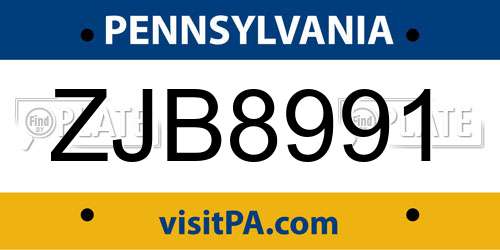 ZJB8991 Pennsylvania License Plate