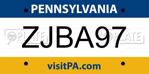 ZJBA97 Pennsylvania License Plate