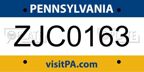 ZJC0163 Pennsylvania License Plate