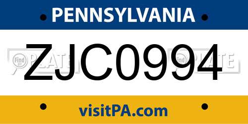 ZJC0994 Pennsylvania License Plate