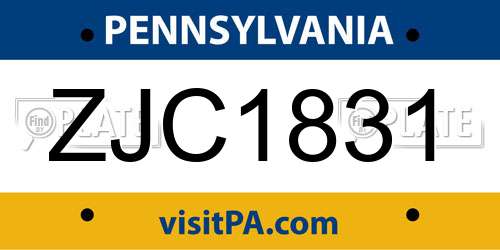 ZJC1831 Pennsylvania License Plate