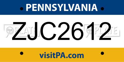 ZJC2612 Pennsylvania License Plate