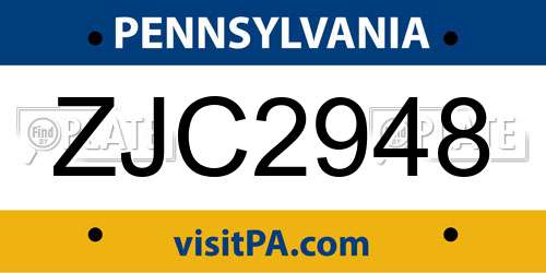 ZJC2948 Pennsylvania License Plate