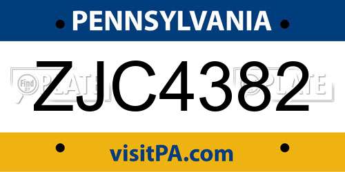 ZJC4382 Pennsylvania License Plate