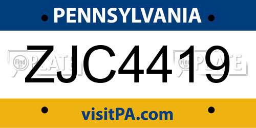 ZJC4419 Pennsylvania License Plate