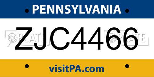 ZJC4466 Pennsylvania License Plate
