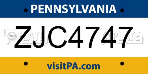 ZJC4747 Pennsylvania License Plate