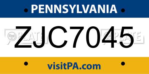 ZJC7045 Pennsylvania License Plate