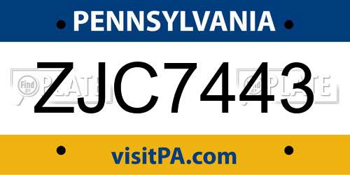 ZJC7443 Pennsylvania License Plate