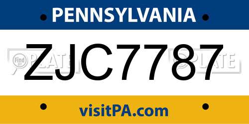 ZJC7787 Pennsylvania License Plate