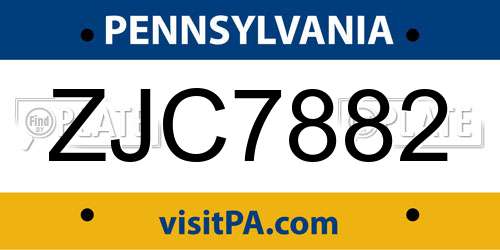 ZJC7882 Pennsylvania License Plate
