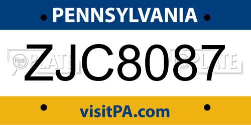 ZJC8087 Pennsylvania License Plate