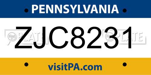 ZJC8231 Pennsylvania License Plate