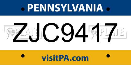 ZJC9417 Pennsylvania License Plate