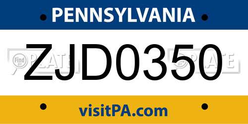 ZJD0350 Pennsylvania License Plate