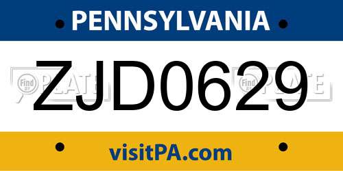 ZJD0629 Pennsylvania License Plate