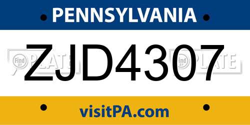 ZJD4307 Pennsylvania License Plate