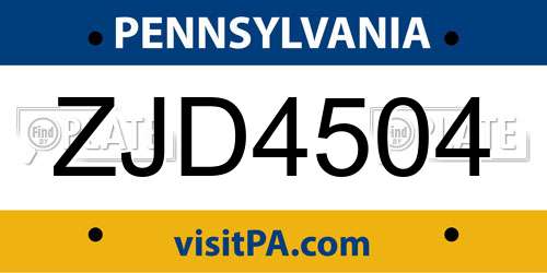 ZJD4504 Pennsylvania License Plate