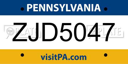 ZJD5047 Pennsylvania License Plate