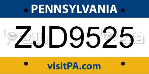 ZJD9525 Pennsylvania License Plate