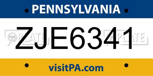 ZJE6341 Pennsylvania License Plate