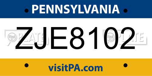 ZJE8102 Pennsylvania License Plate